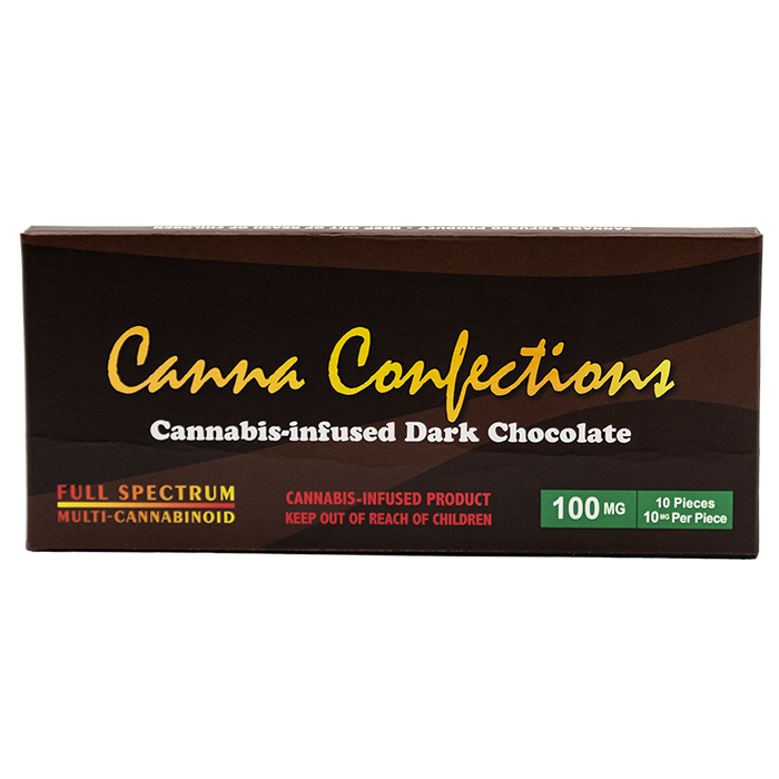 Canna Confections 100mg Dark Chocolate Bar stock photo - Halo Infusions