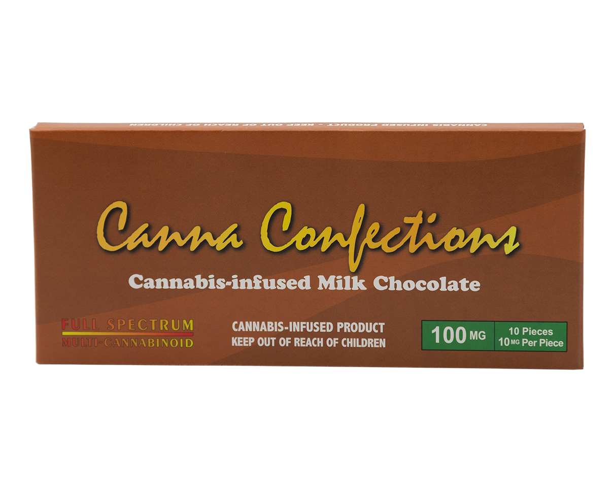 Canna Confections 100mg Milk Chocolate Bar stock photo - Halo Infusions