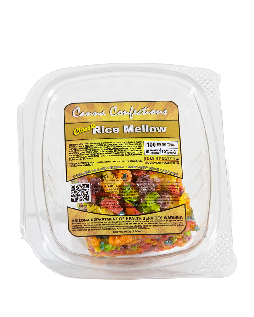 Canna Confections Rice Mellow 100mg - STOCK - Halo Infusions. best edibles in arizona