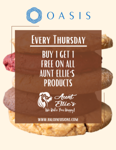 specials BOGO on all Aunt Ellie's products, halo infusions