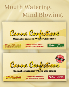 Elevate your senses Canna Confections white choc 100mg 500mg Halo Infusions. best edibles in arizona. tucson edibles