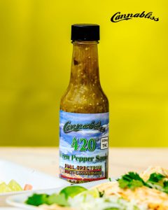 Burst of Flavor 420 Green Sauce with Tacos - Yellow Background