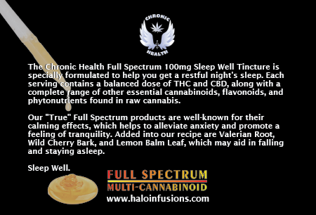 Chronic Health Sleep Well Tincture product card BACK Halo Infusions
