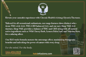 Chronic Health Rec Tinctures 100mg - Halo Infusions product card BACK. tucson edibles