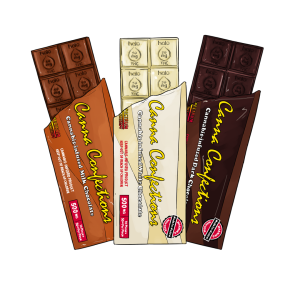 Canna Confections chocolate bars 3-bars graphic side ways. best edibles in arizona. tucson edibles