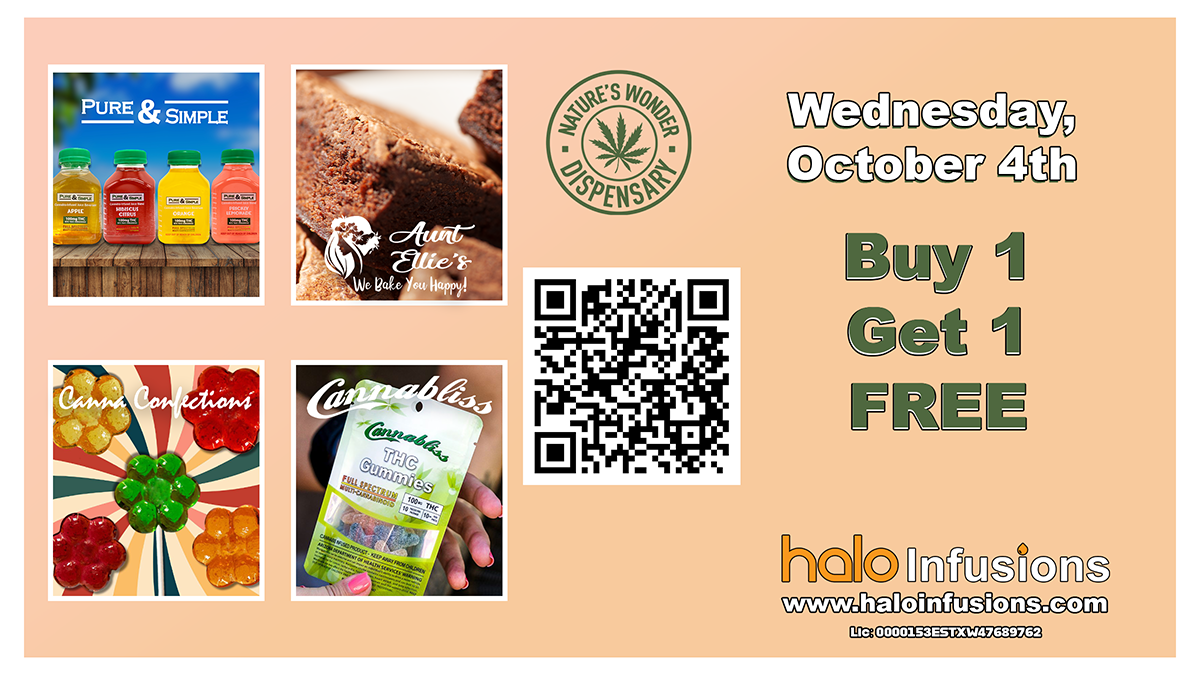 Nature's Wonder Wednesday October 4th BOGO Natures Wonder Wednesday October 4th BOGO all halo infusions products digital ad. tucson edibles. best edibles in arizona