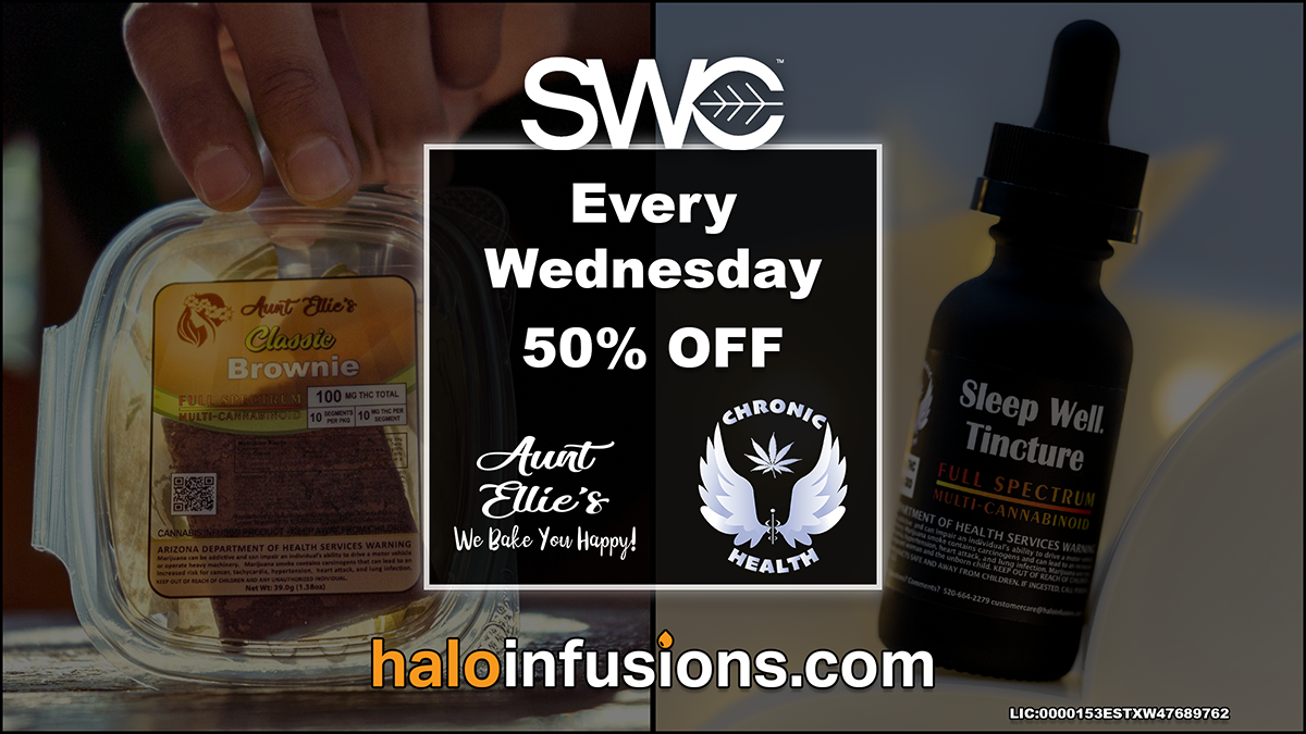 SWC Prescott Every Wednesday 50% Off SWC Prescott Every Wednesday digital ad October Halo Infusions. tucson edibles. best edibles in arizona