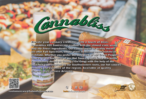 Cannabliss - Hot Sauce Product Card - Halo Infusions. Full Spectrum. Cannabliss 420 Sauces. best edibles in arizona. tucson edibles