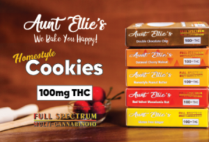 Freshly Baked 100mg Cookies! Aunt Ellies Cookie Product Card. halo infusions. full spectrum. best edibles in arizona. tucson edibles