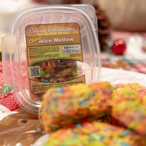 Tis the Season Canna Confections Classic Rice Mellow Santa Plate - halo infusions. full spectrum. best edibles in arizona. tucson edibles