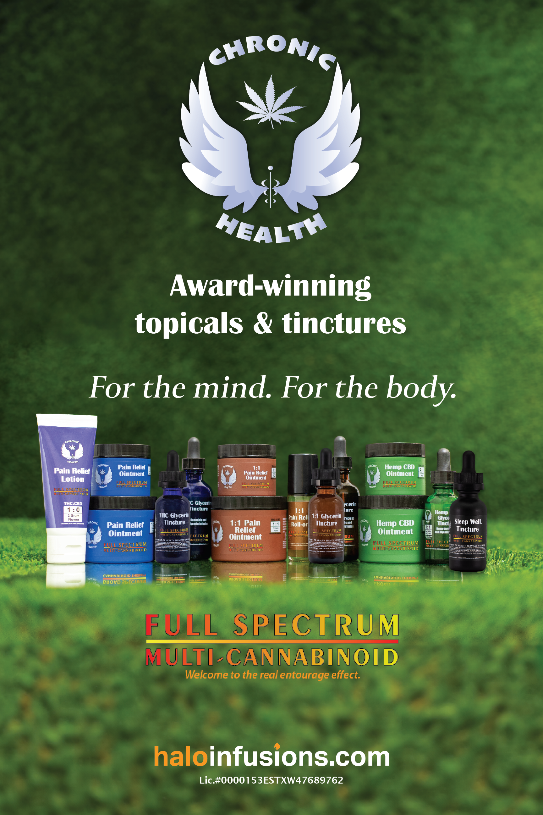 Chronic Health Poster - Halo Infusions. full spectrum. display options. merchandising