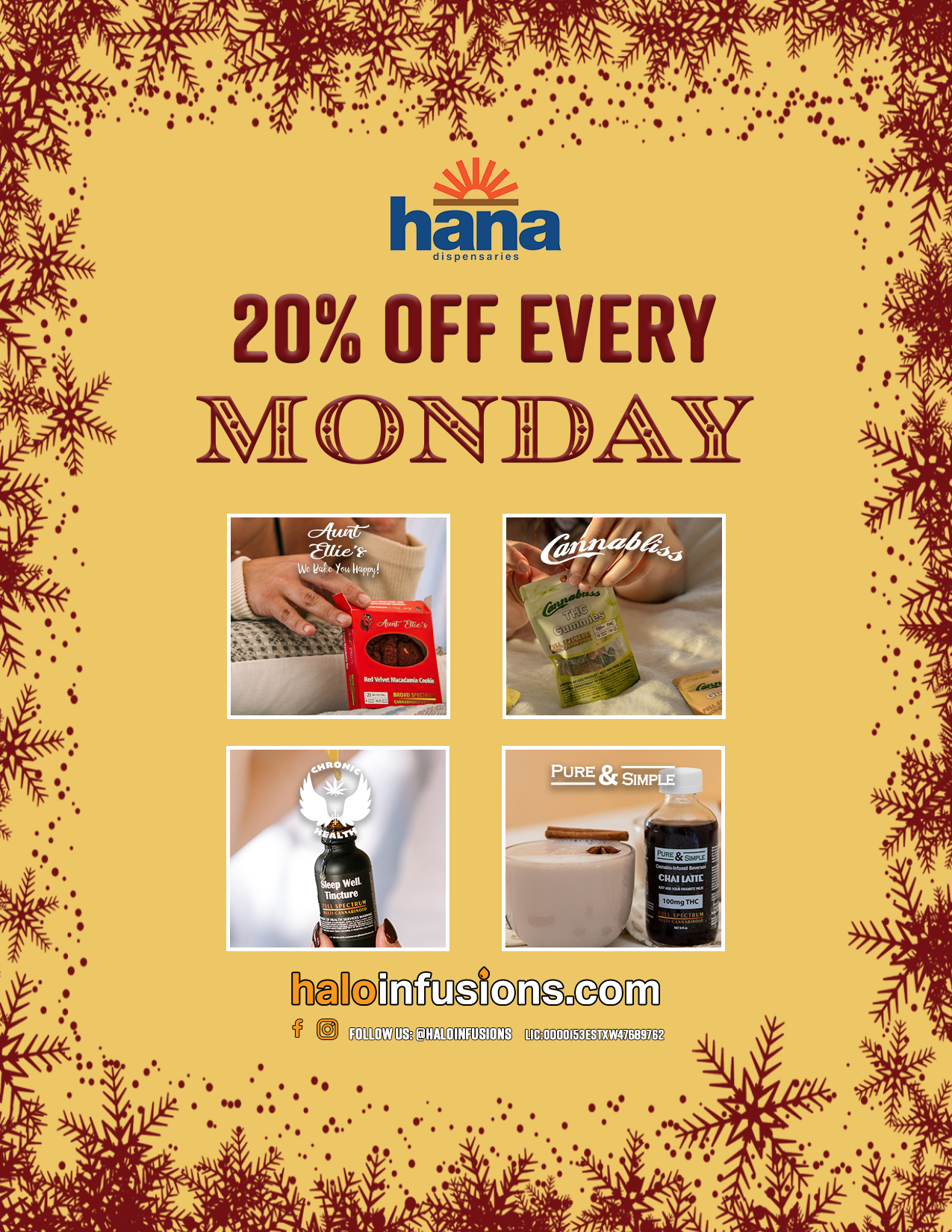 Hana Med Tempe 20 off Every Monday - Halo Infusions. best edibles in arizona. tucson edibles. december specials