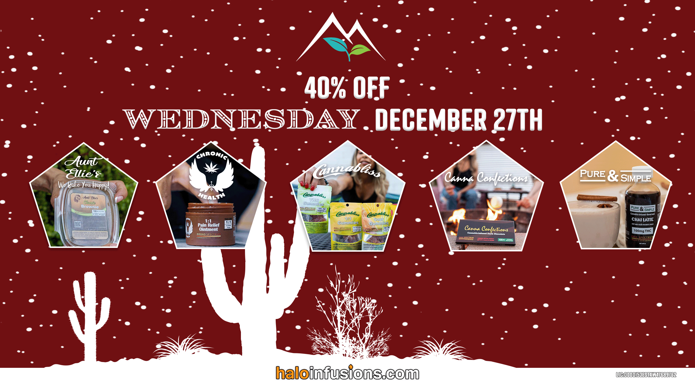 High Mountain Health Weds Dec 27th 40 off - Halo Infusions. full spectrum. best edibles in arizona. tucson edibles. december 2023 dispensary specials