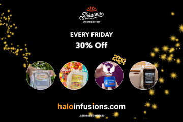 AZCS Every Fri 30% off - Halo Infusions. january 2024 dispensary specials. best edibles in arizona. tucson edibles