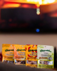 Blissful Cannabliss gummies in front of the TV Fire. Full spectrum. halo infusions. best edibles in arizona. tucson edibles