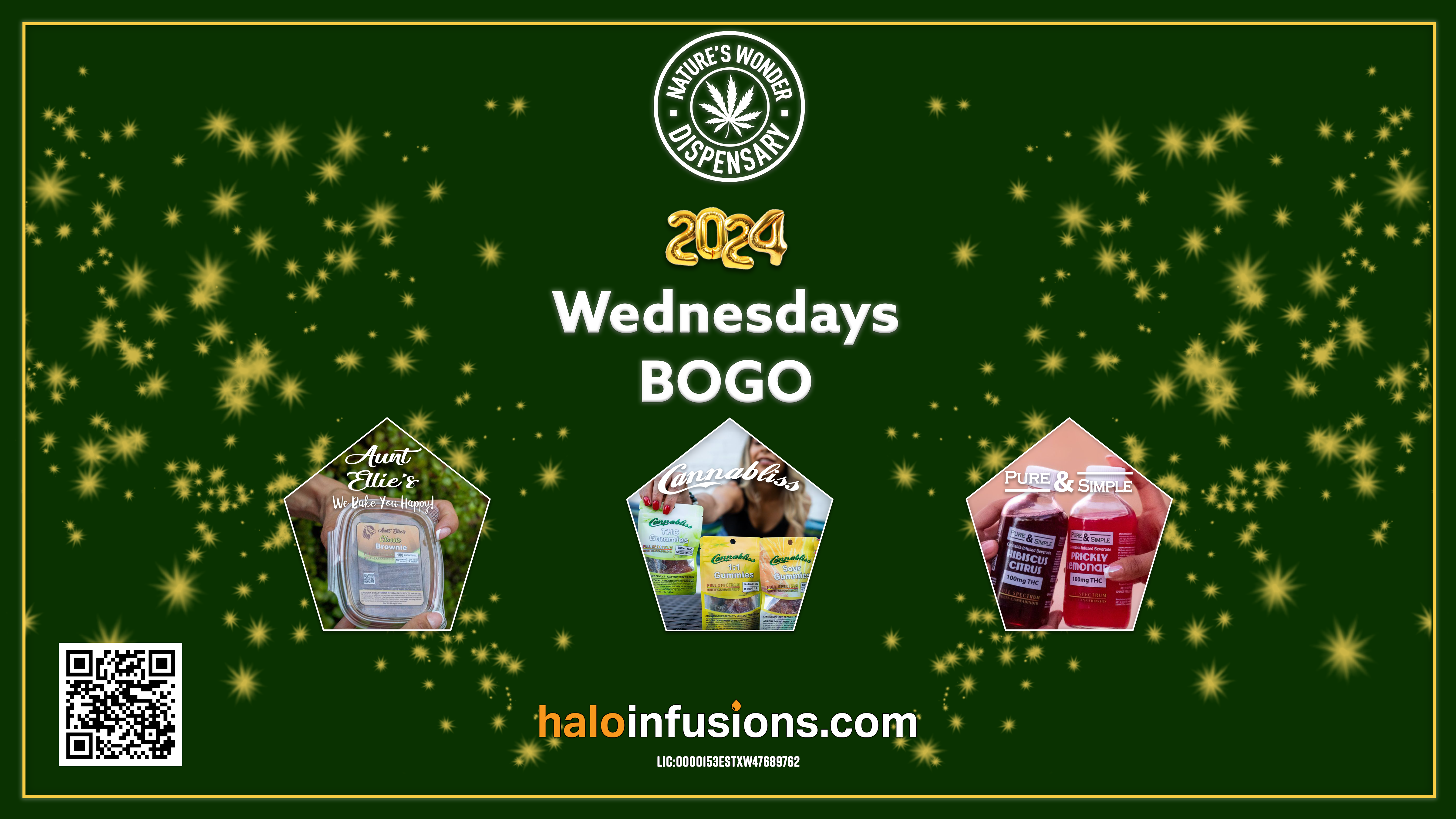 Natures Wonder Weds BOGO on Halo Infusions. january 2024 dispensary specials. best edibles in arizona. tucson edibles